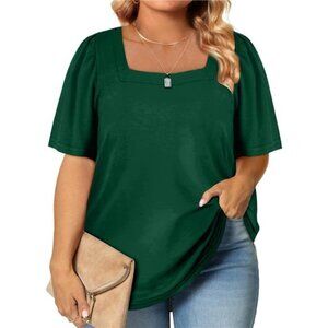 Plus Size Tops for Women Square Neck Puff Sleeve Summer Casual Loose